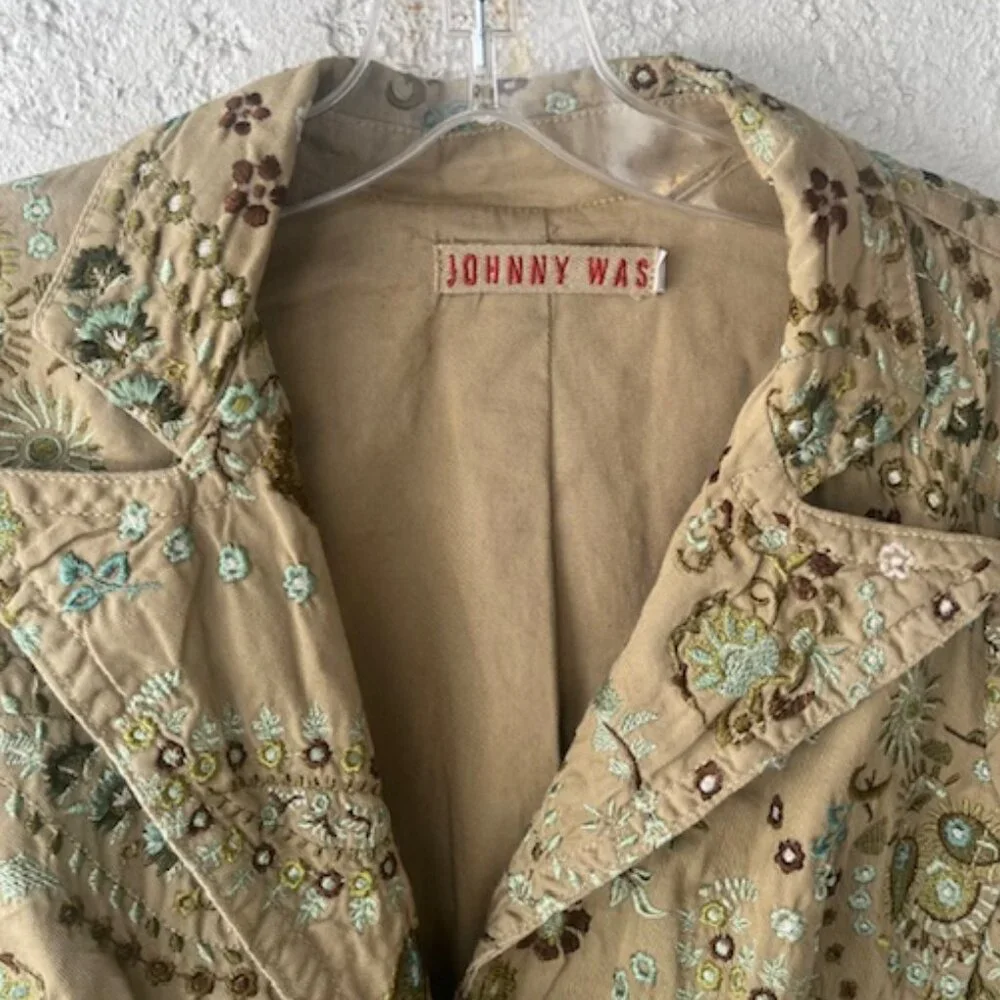 Johnny Was Green Floral Embroidered Cotton Jacket - Picture 7 of 8